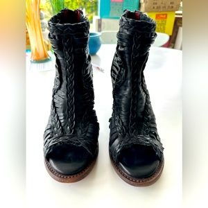 Freebird Bela Booties Black leather open toe zip back